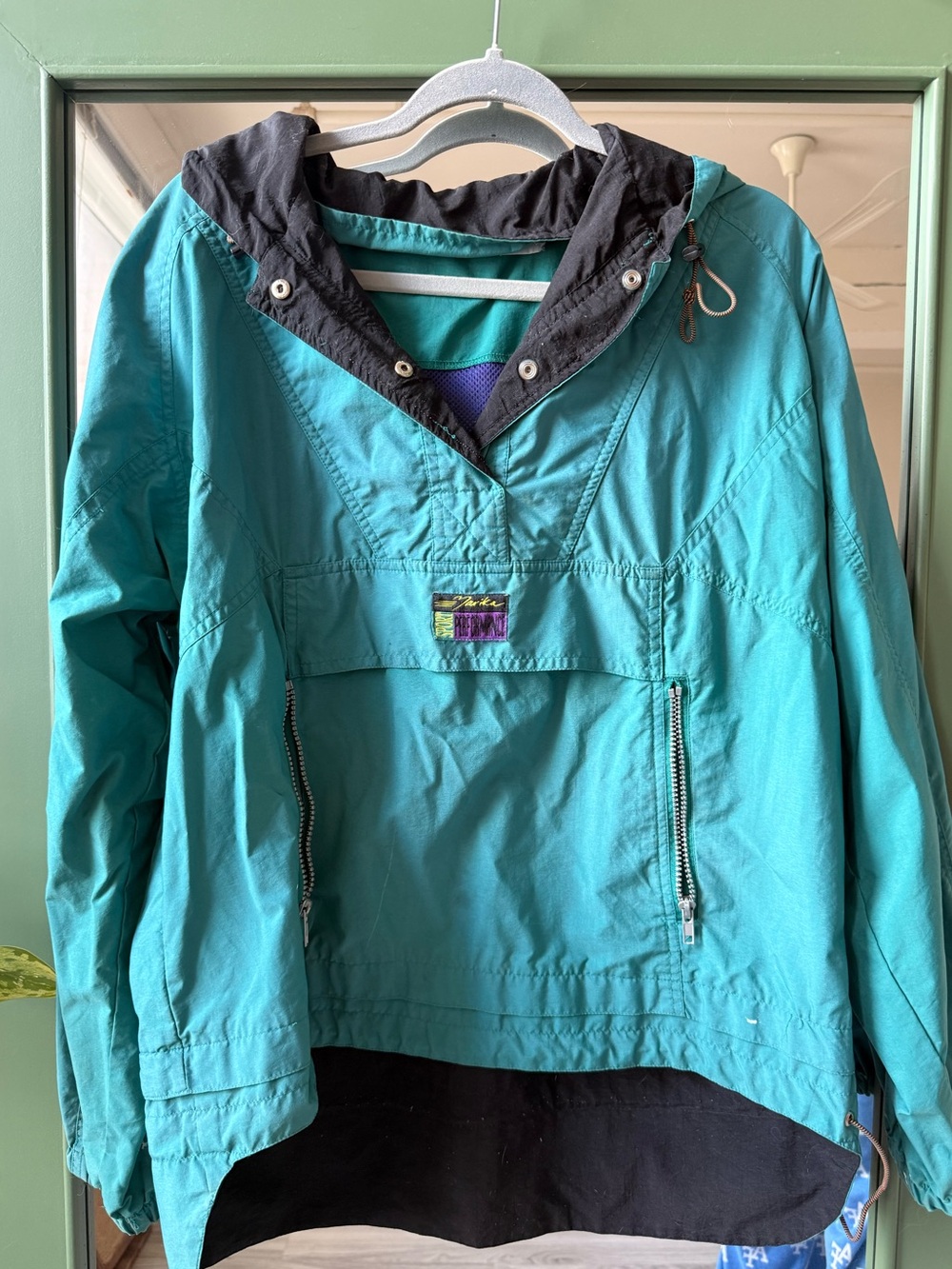 Marika Teal and Black Half-Zip Pullover Anorak
